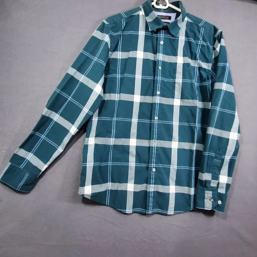 Banana Republic Button Down Mens Shirt Size L Slim Fit Green  Checkered